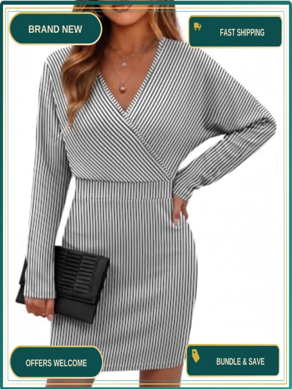 Bodycon Long Sleeve Knit Sweater Dress V-Neck